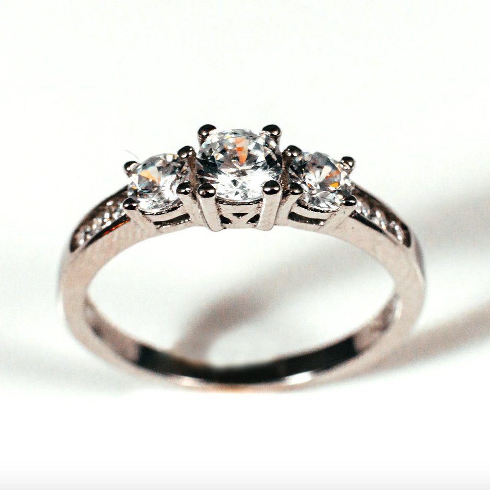 Three Stone Channel Set Cubic Zirconia Sterling Silver Ring Size 8